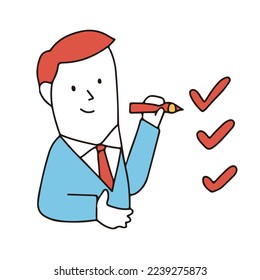 Vector illustration of businessman checking the list.