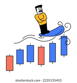 Vector illustration. Businessman checking professional analytics. Making professional growth. Concept of business, career development, ambitions, innovative business approach. Art design
