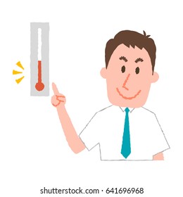 vector illustration of a businessman checking the temperature