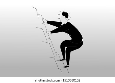 Vector illustration of a businessman climbing a cliff without an equipment