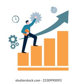 vector illustration Businessman Climbing Up for Successful Goal flat cartoon style.