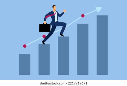 Ejemplo vectorial de empresario sube cada vez más la gráfica con confianza