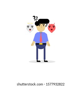 
Vector illustration  a businessman confused with him problem.