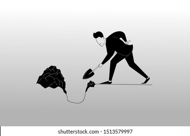 vector illustration of a businessman digging a hole using a shovel