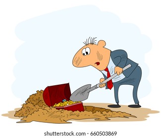 Vector illustration of a businessman digging a treasure