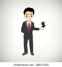 Vector illustration of businessman with a dollar sign in his hand.