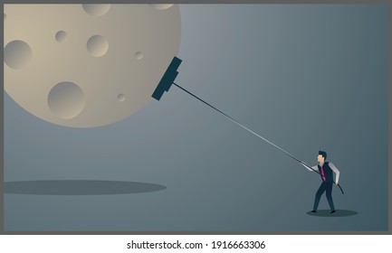 vector illustration of businessman draw the moon,