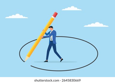 Vector illustration of a businessman drawing his own boundaries, representing self empowerment, setting personal and professional limits, and taking control of his future success
