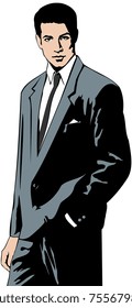 Vector illustration of a businessman dressed in gray suit and white shirt