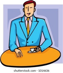 Una ilustración vectorial de un hombre de negocios, bebiendo café.