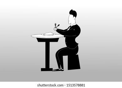Vector illustration of a businessman eating on a dining table