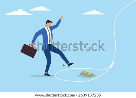 Vector illustration of a businessman falling into a money trap, symbolizing financial pitfalls, risky investments, and the dangers of greed in the corporate world
