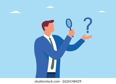 Vector illustration of a businessman finding a problem through a magnifying glass
