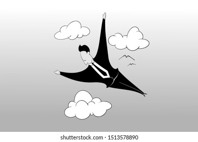 Vector illustration of a businessman flying above the sky