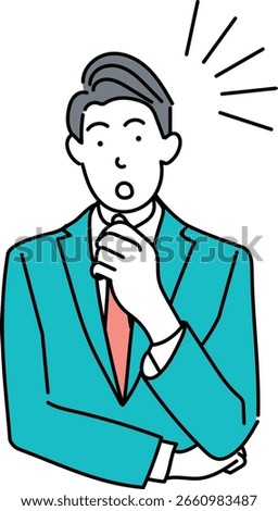 Vector illustration of a businessman getting an idea or realization, surprised expression with exclamation lines, isolated on transparent background