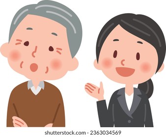 Vector illustration of a businessman giving an explanation and an old man listening to the explanation.