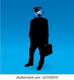 Vector illustration of businessman with globe.