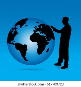 Vector illustration of businessman with globe.