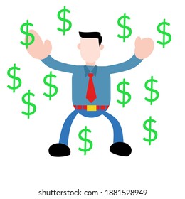 Vector illustration of businessman happy earning money