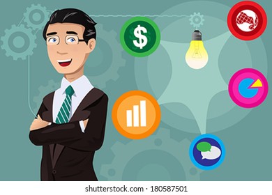 A vector illustration of businessman having an idea concept