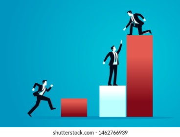 vector illustration of businessman helping each other. describe team building, teamwork, solution, cooperation, target and strategy. business concept illustration