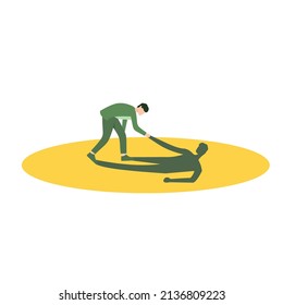 Vector illustration of a businessman helping his own shadow to stand up. Believe in yourself, conscious, the only person you can rely on is yourself.Business concept with flat design