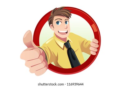 A vector illustration of a businessman with his thumbs up