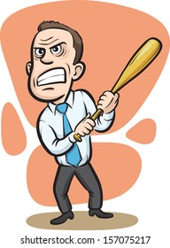 Vector illustration of Businessman holding a baseball club. Easy-edit layered vector EPS10 file scalable to any size without quality loss. High resolution raster JPG file is included.