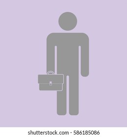 Vector illustration of Businessman holding briefcase icon in grey
