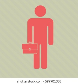 Vector illustration of Businessman holding briefcase icon in peach.
