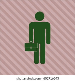 Vector illustration of Businessman holding briefcase icon in green.
