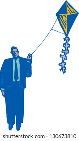 Vector illustration of a businessman holding a flying kite