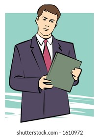 A Vector Illustration of a Businessman Holding a Folder with Documents