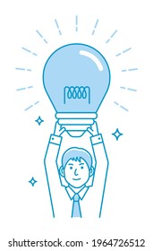 Vector illustration of a businessman holding a lightbulb.