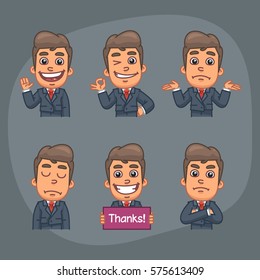 Vector Illustration, Businessman Holding Waving, Showing Ok, Confused, Gratitude, Serious, Format EPS 10