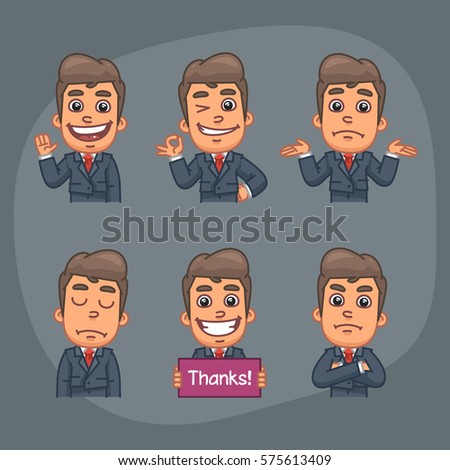 Vector Illustration, Businessman Holding Waving, Showing Ok, Confused, Gratitude, Serious, Format EPS 10