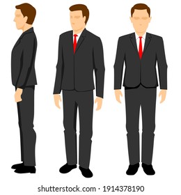 
Vector illustration of a businessman icon with various views, front, side, and perspective