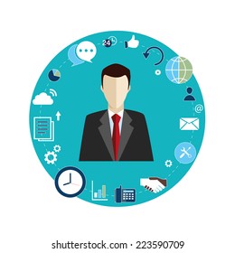 vector illustration of a businessman with icons