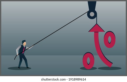 ilustración vectorial de un empresario que aumenta la tasa de interés en el mercado
