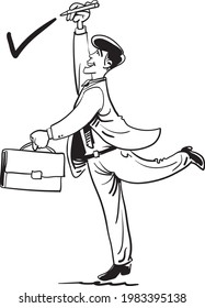 Vector illustration of businessman jumping with case