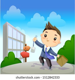 vector illustration of a businessman jumping happily