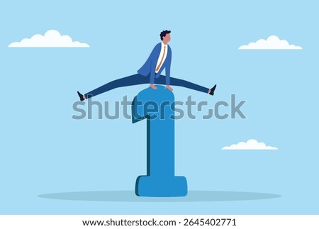 Vector illustration of a businessman jumping over the 1st place, symbolizing surpassing current leaders, breaking barriers, and striving for greater achievements beyond the top spot
