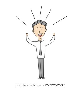 vector illustration of Businessman Lifting His Arms Up and Shout Hooray, businessman in suit having idea, hooray man, isolated on white background