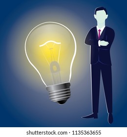 Vector illustration of businessman and light bulb business idea concept