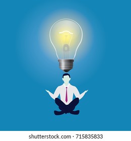 Vector illustration of businessman and lightbulb as creative idea symbol. Solution problem concept.