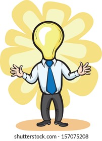 Vector illustration of businessman lighting like a bulb. Easy-edit layered vector EPS10 file scalable to any size without quality loss. High resolution raster JPG file is included.