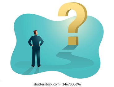 Vector illustration of a businessman looking at big question mark.