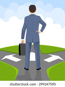 Vector illustration of a businessman makes a decision