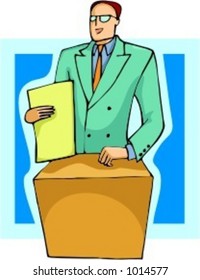 A vector illustration of a businessman, making a presentation.