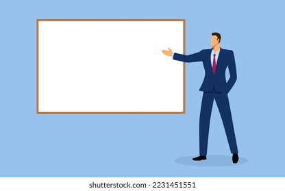 Vector illustration of businessman making a presentation, simple flat vector illustration